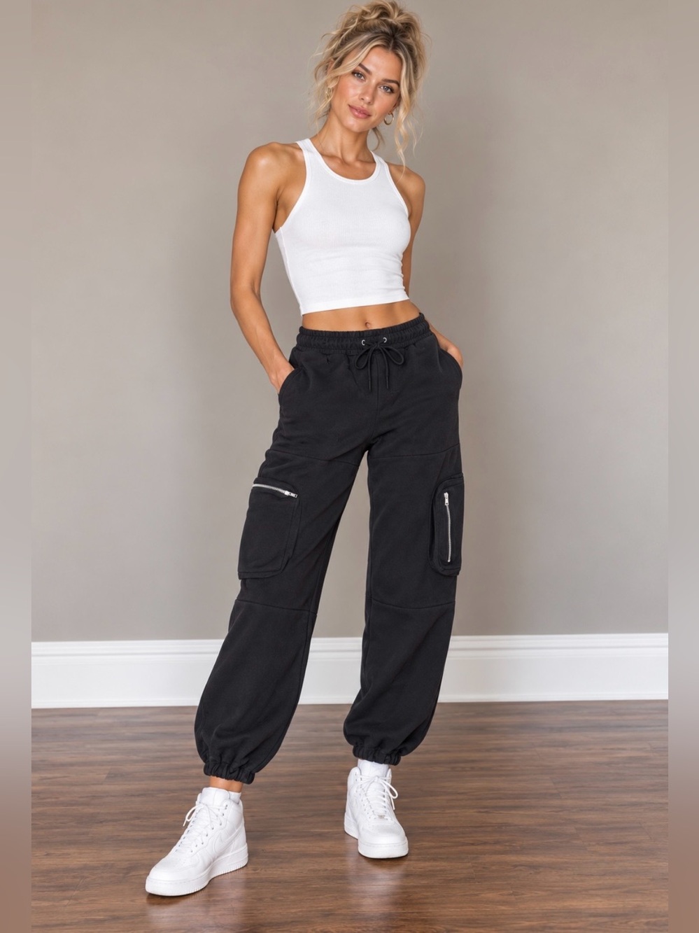 NWT Cozy Fleece Zipper Cargo Jogger